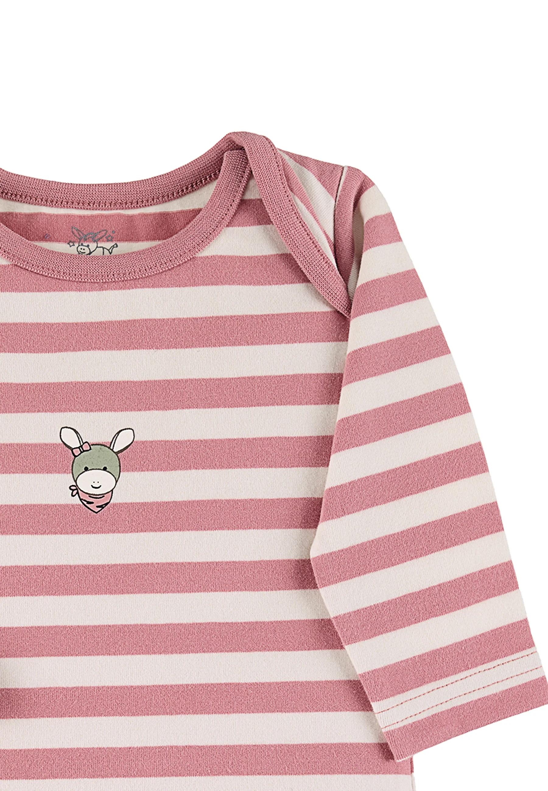 GOTS Langarm-Body Esel Emmi Girl, Rosa geringelt