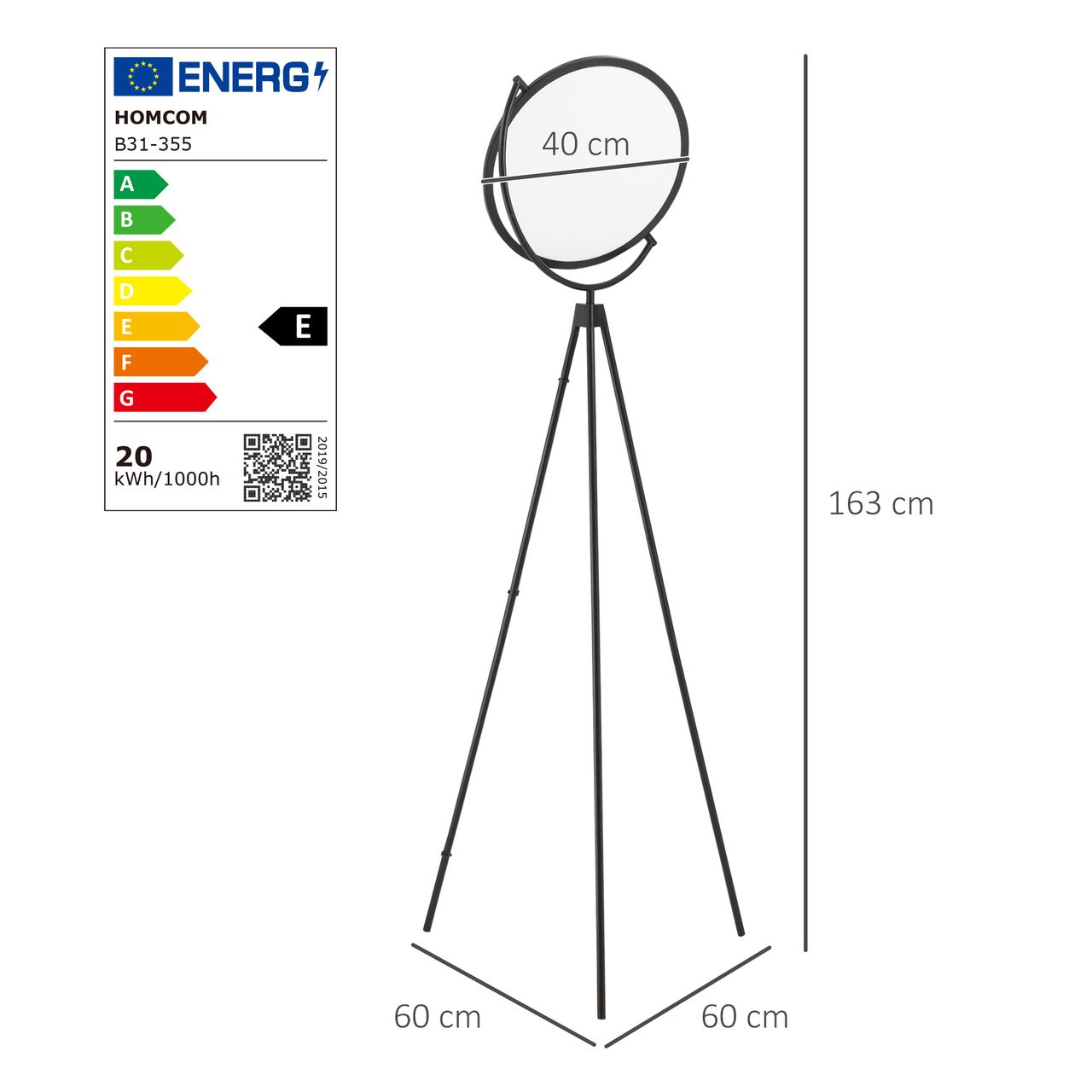 HOMCOM Stehlampe Standlampe mit LED um 350 Grad verstellbar Schwarz