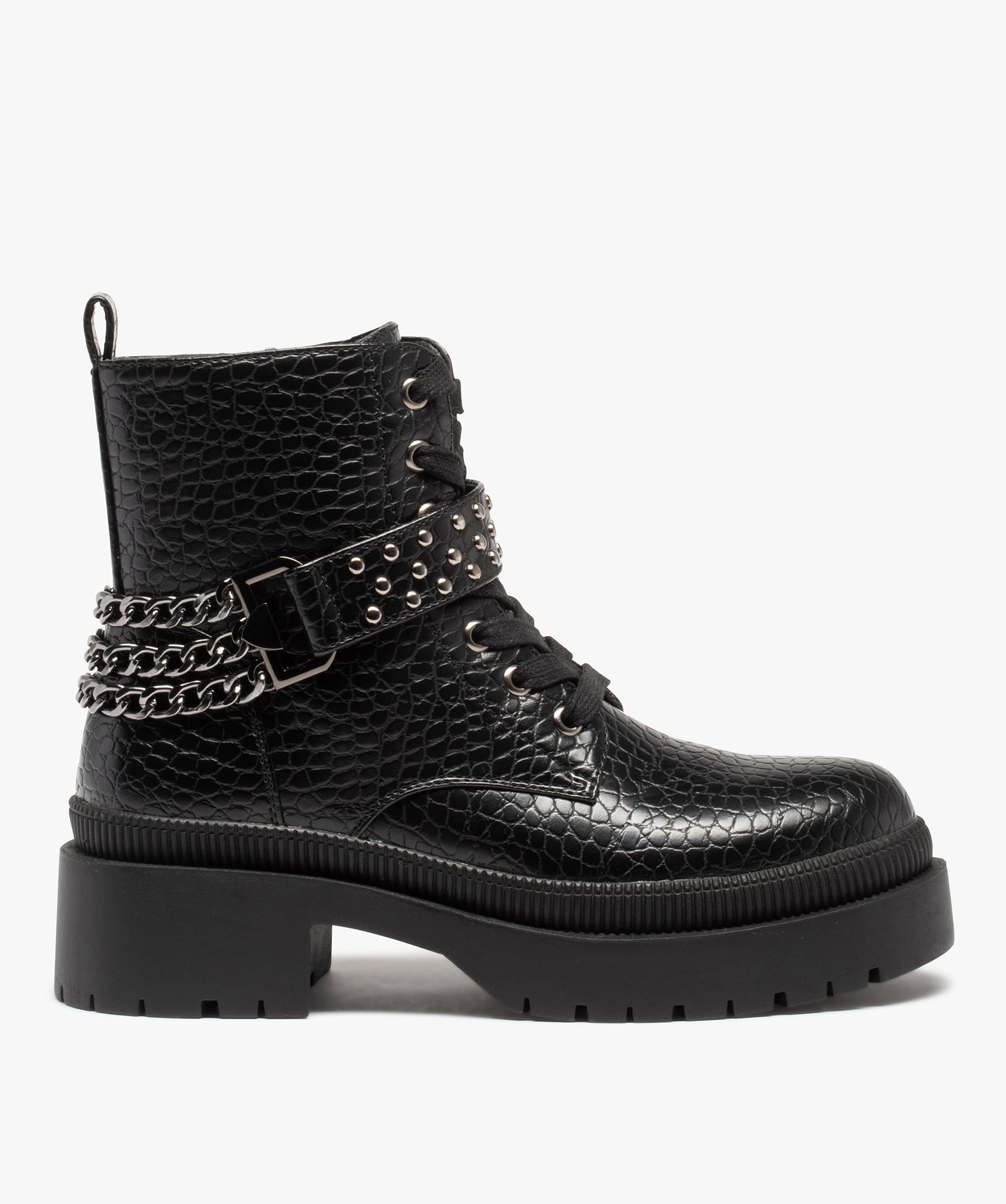 Bottines femme à talon carré dessus uni avec zip décoratif noir | GEMO