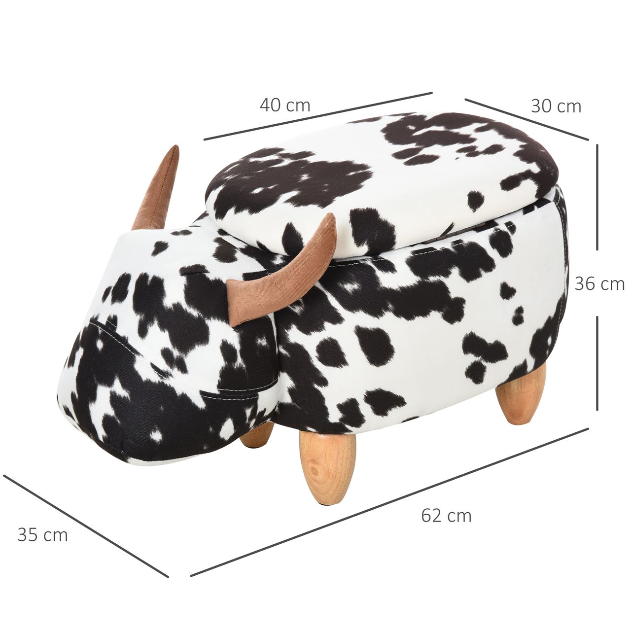 HOMCOM Tierhocker, Dekohocker mit Stauraum, Polsterhocker, Sitzhocker, Sitzbank mit Tier-Design, für Wohnzimmer, Schweinchen Fußbank, Schwarz Weiß, 62 x 35 x 36 cm
