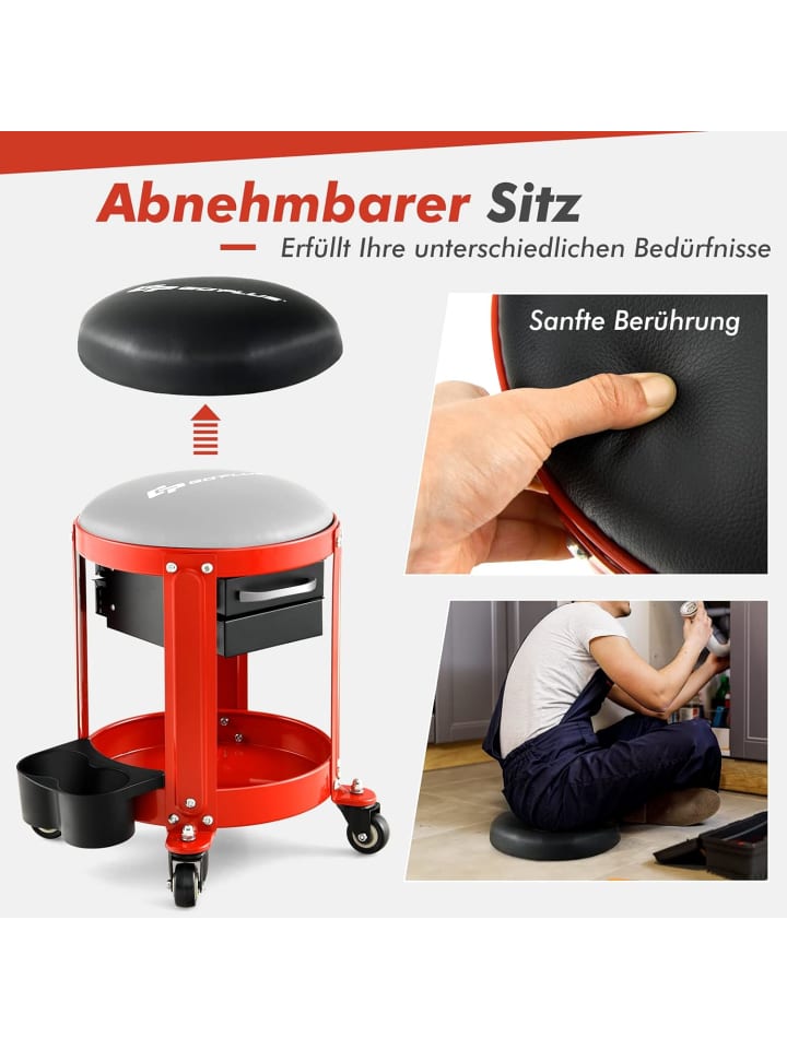 COSTWAY Werkstatthocker mit 2 Schubladen in Rot günstig kaufen onesize