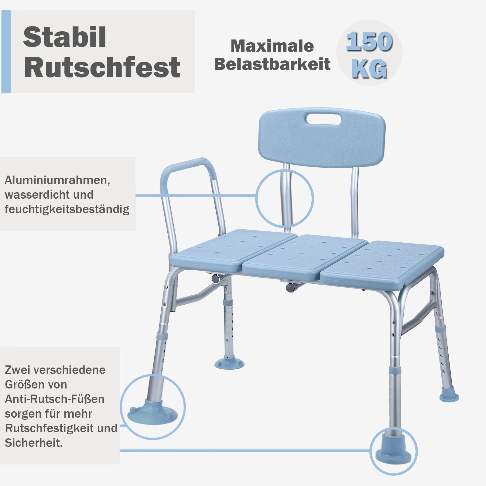 UISEBRT Badewannensitz Duschstuhl für Badewanne, belastbar bis 150 kg