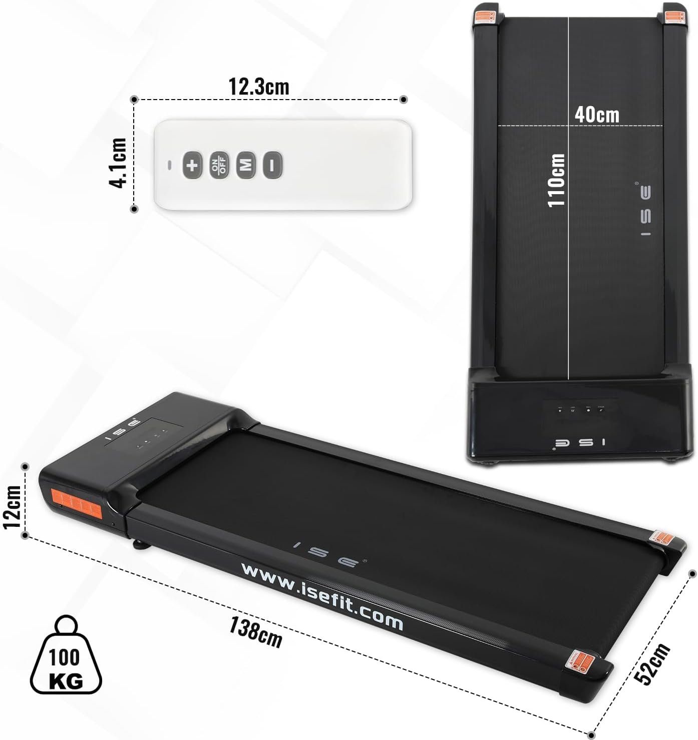 ISE Laufband (Elektrisches Laufband Walking Pad 1-6 km/h 500W Motor Tragbar), Fitness-Laufband für Zuhause/Büro - LCD-Display & Fernbedienung