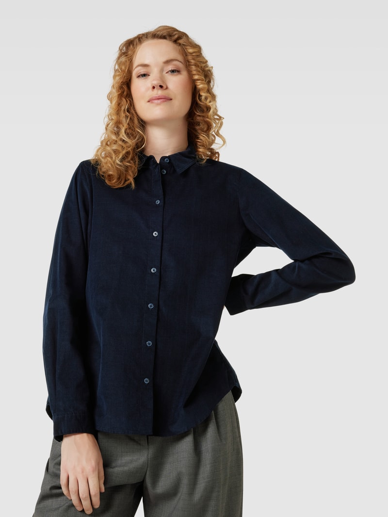 Hemdbluse aus Baumwoll-Lyocell-Mix mit durchgehender Knopfleiste in marineblau
