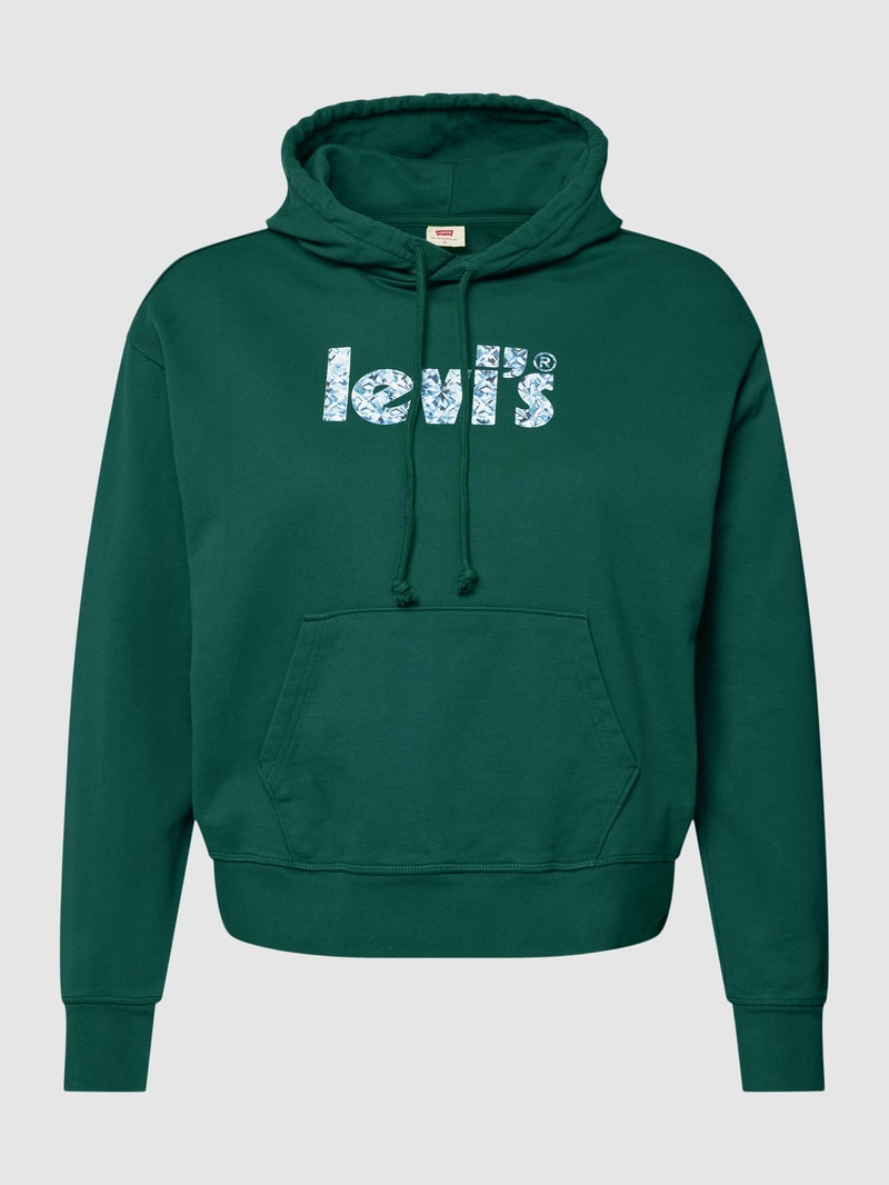 PLUS SIZE Hoodie mit Label-Print in dunkelgrün