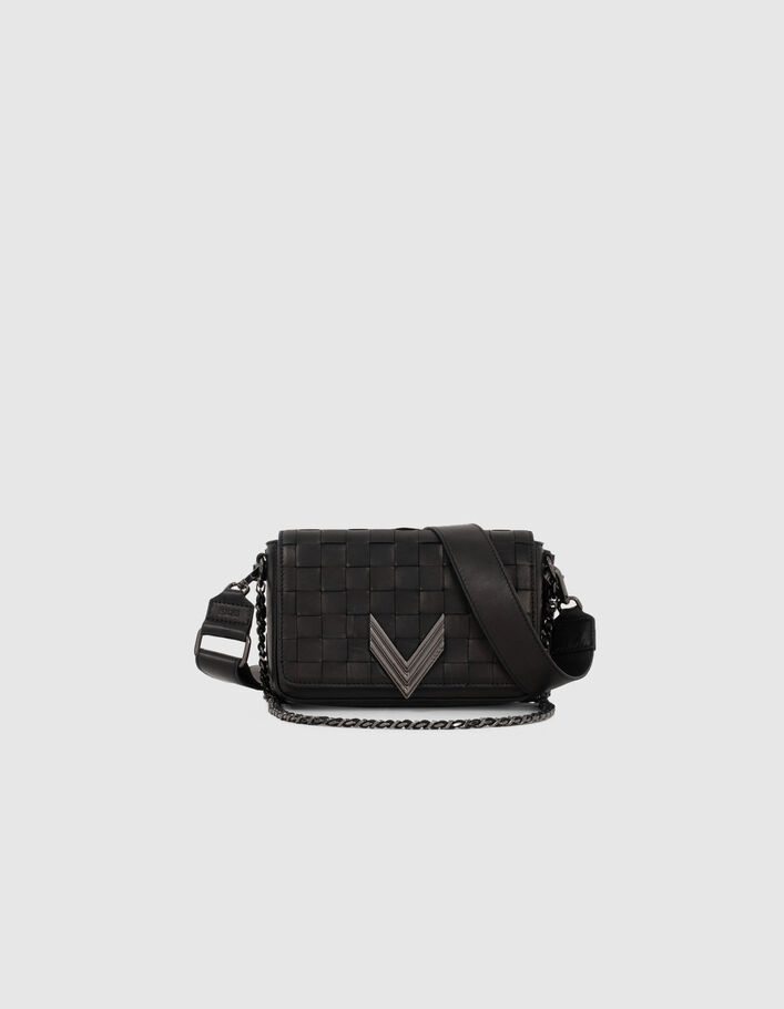 Le sac 111 TORINO en cuir noir tressé esprit damier Femme