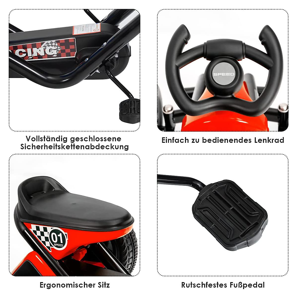 Go-Kart mit Pedalen Fahrzeug Tretauto mit 4 Rädern