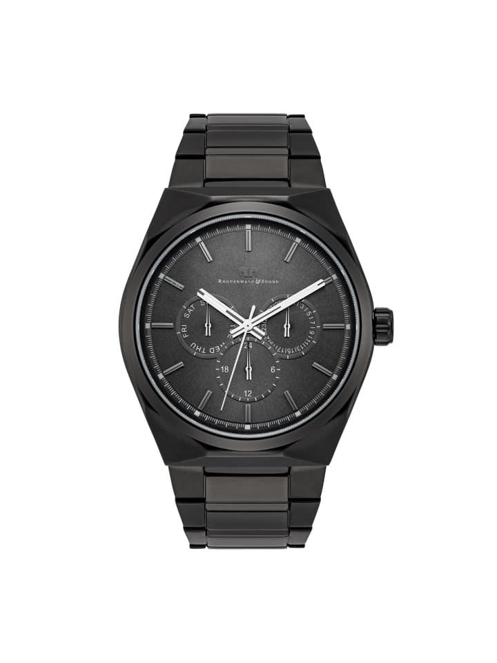Rhodenwald & Söhne Herren Multifunktionsuhr schwarz Edelstahl schwarz in schwarz günstig kaufen 20 cm