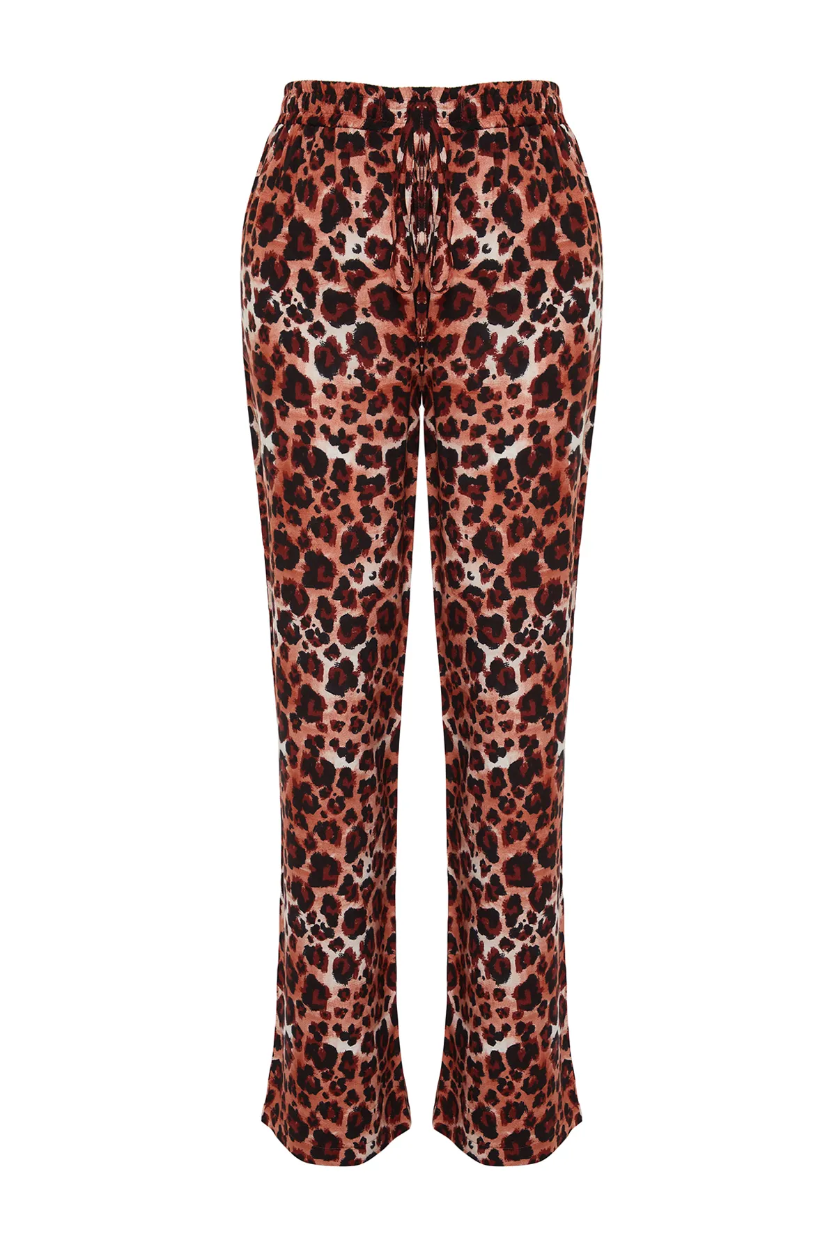 Trendyol Collection  Braune gewebte Hose mit weitem Bein und elastischem Bund und Leopardenmuster TWOSS24PL00159
