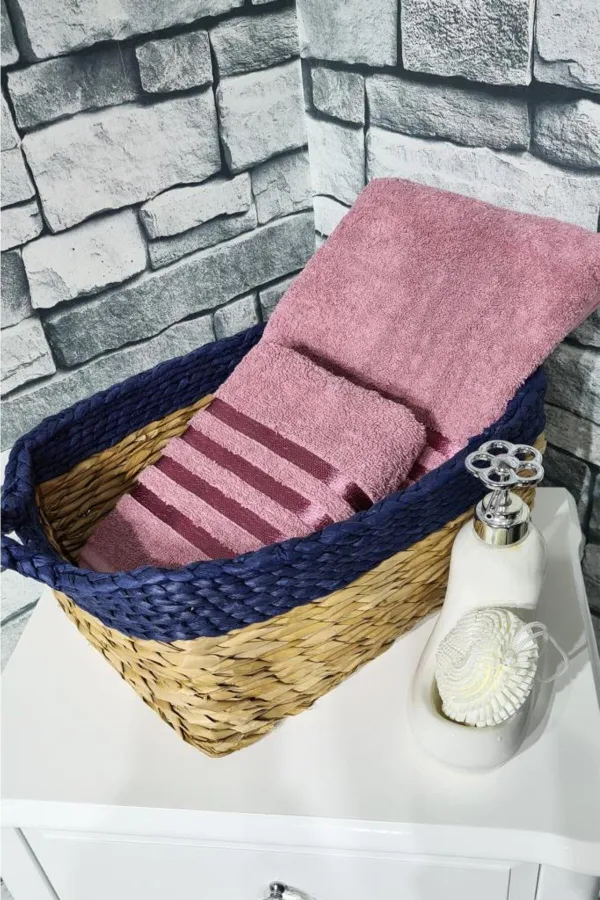 Çeyiz Diyarı  Einfarbiges 2-teiliges Handtuchset aus 100 % Baumwoll-Jacquard, getrocknete Rose