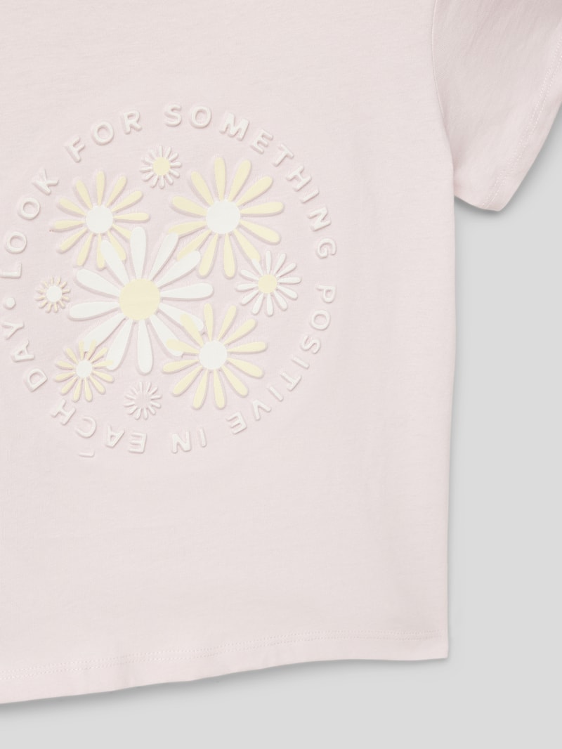 T-Shirt mit Statement-Print Modell 'flowers' in flieder