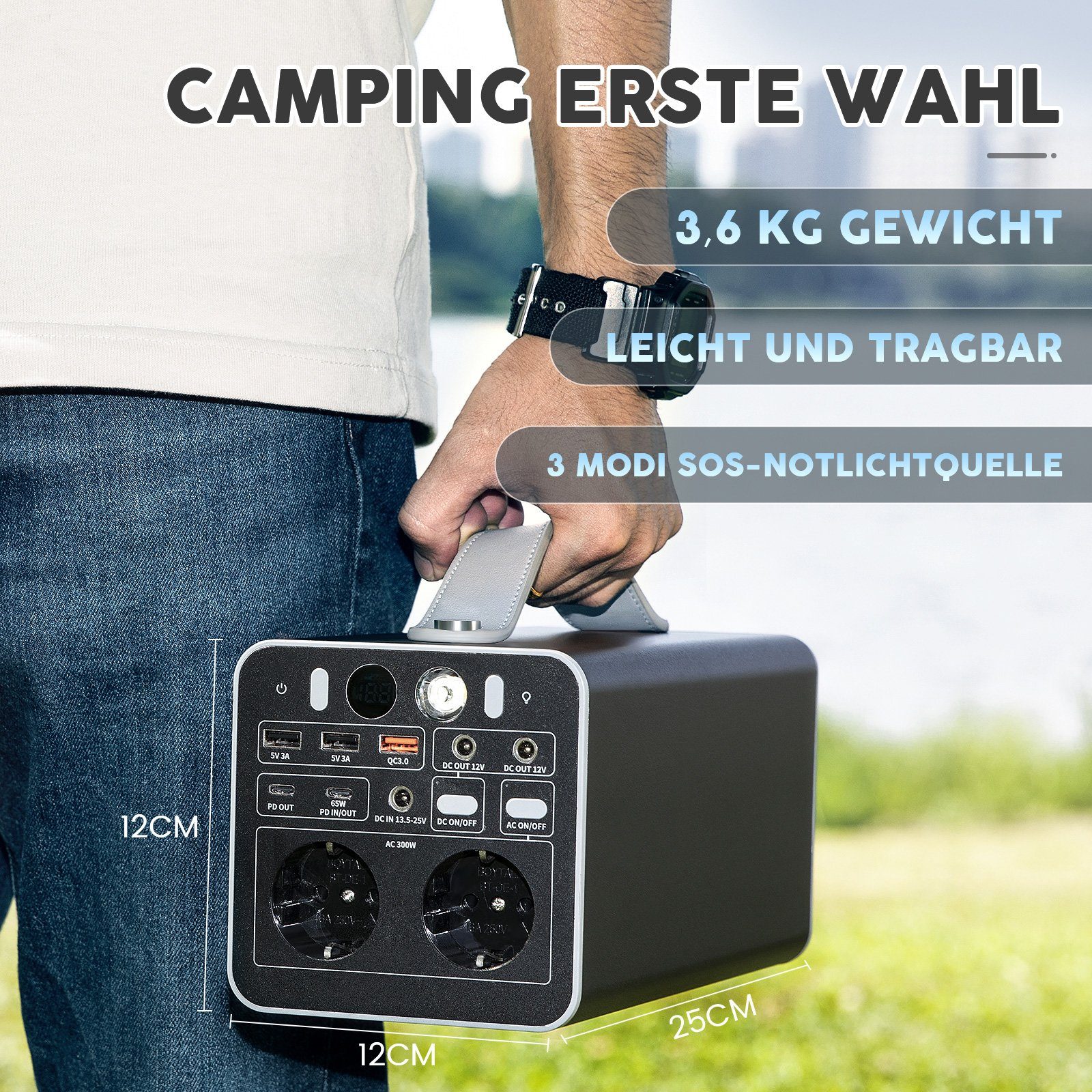 oyajia Stromerzeuger Tragbare Kraftwerk, LiFePO4-Batterie 300Wh/81000mAh 18V Powerstation, 0,30 in kW, mit AC (220–224 V) und DC-Ausgang, PD 65W, für Camping/Reisen/Notfall