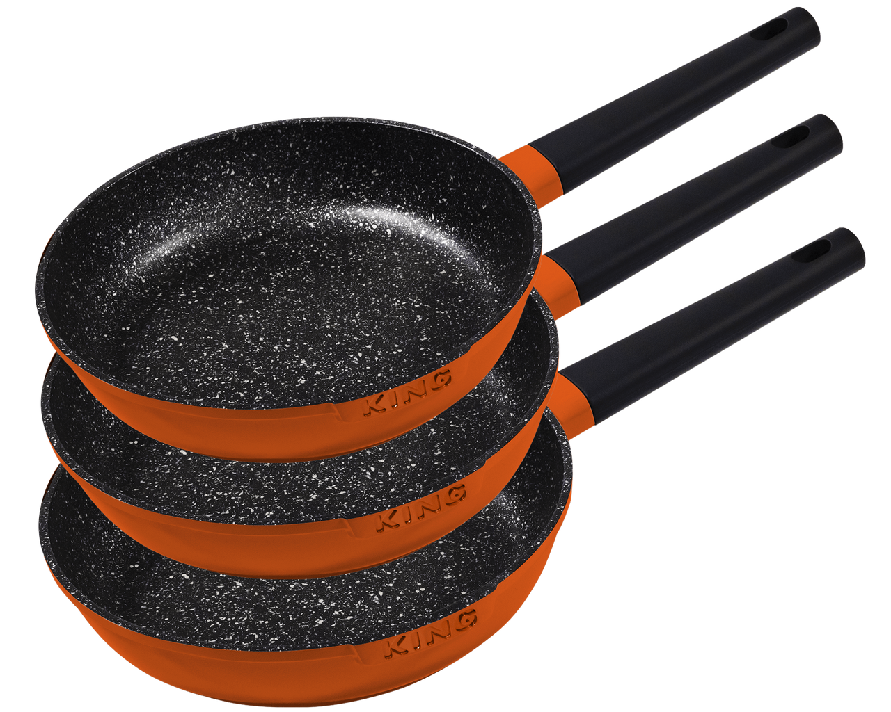 KING 3tlg. Bratpfannenset« SHINE-ORANGE, Induktion, 20 24 28cm