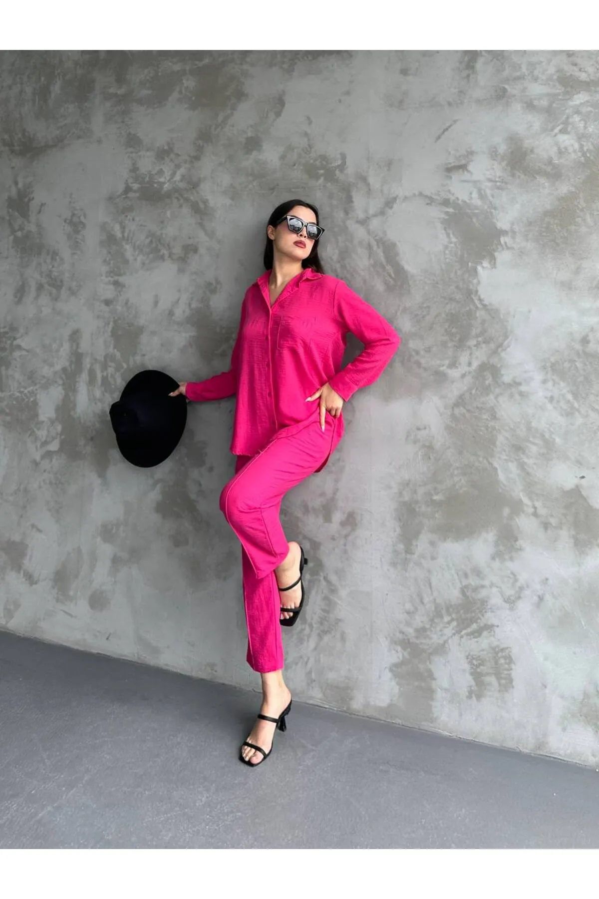 ZF BUTİK  Damen-Set aus doppeltem Leinenhemd, Hose, Unterteil und Oberteil