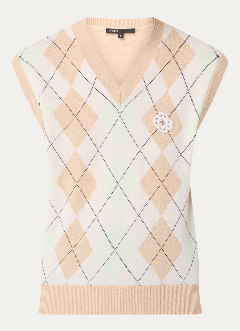 Spencer Maje, maglia fine in misto lana e cashmere con motivo a quadri.