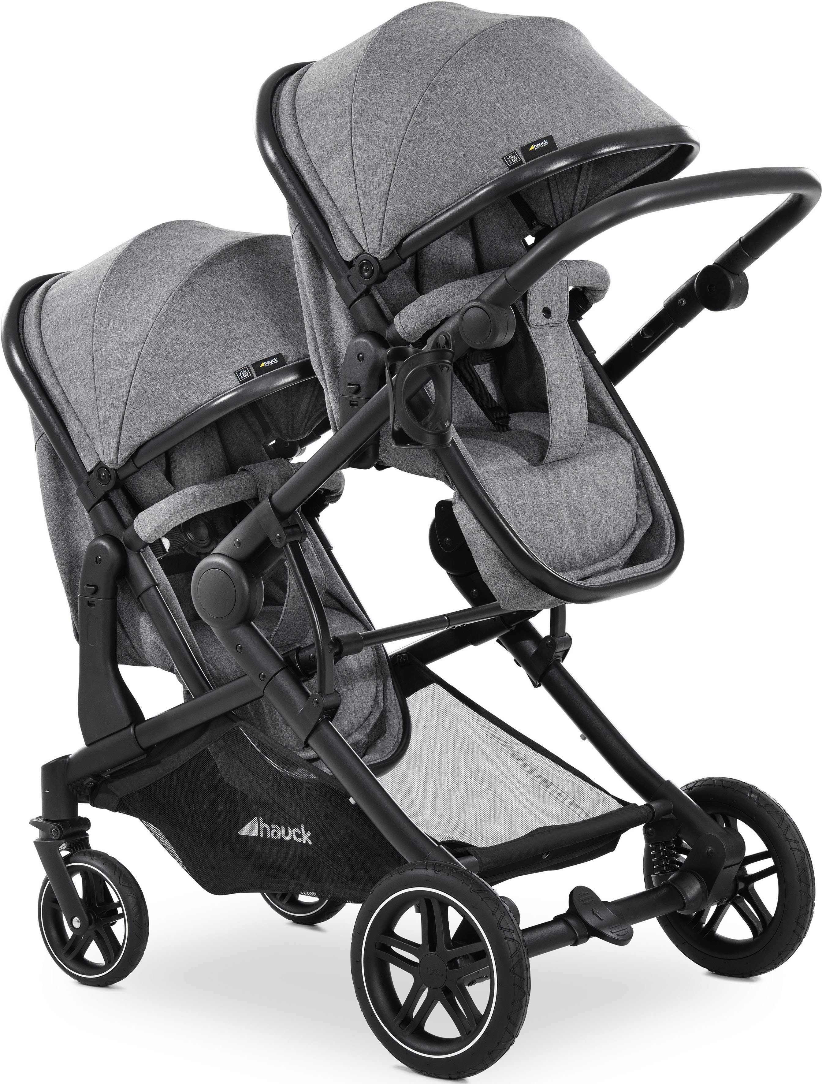 Hauck Geschwisterwagen Atlantic Twin, melange grey, mit schwenk- und feststellbaren Vorderrädern