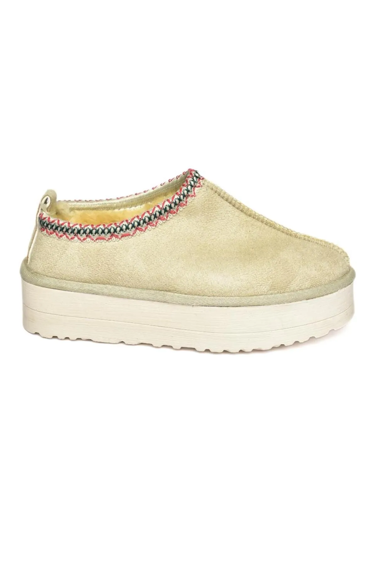 Fox Shoes  R612047302 Beige Wildleder-Damenhausschuhe mit dicker Sohle und haariger Innenseite