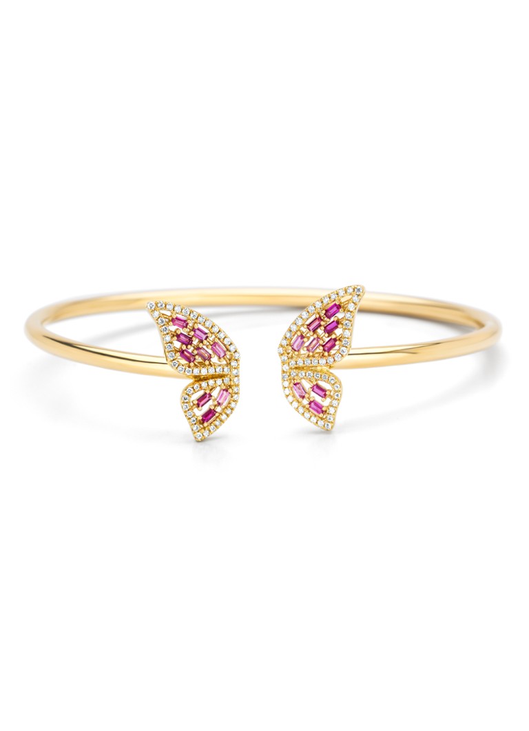 Diamond Point Yellow gold bracelet, 0.36 ct pink sapphire, Butterfly Kisses