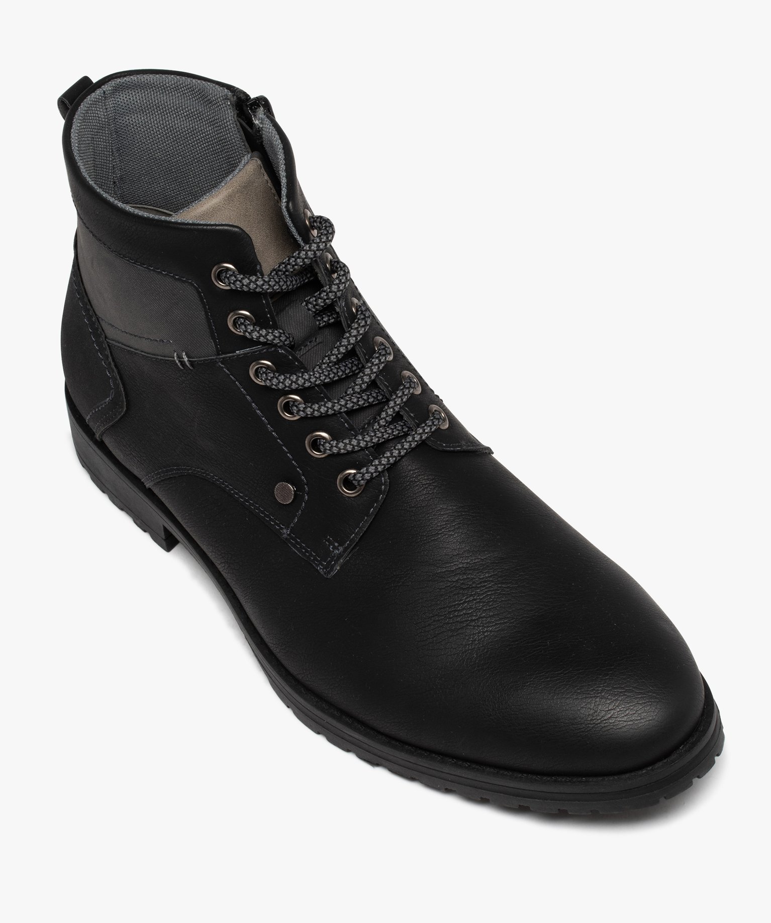Boots homme casual à zip et à lacets bicolores noir | GEMO