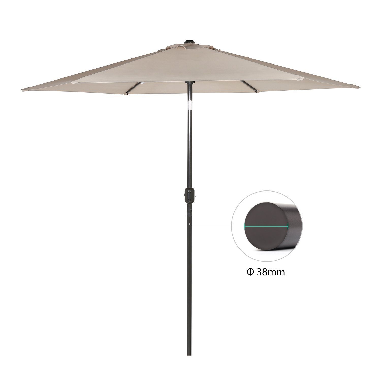 Sekey Sonnenschirm 270 cm Aluminium Sonnenschirm Kurbel mit Holzmaserung