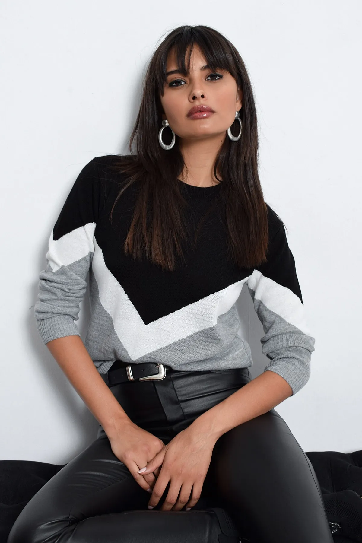 Cool & Sexy  Schwarz-grauer Strickpullover für Damen DA29