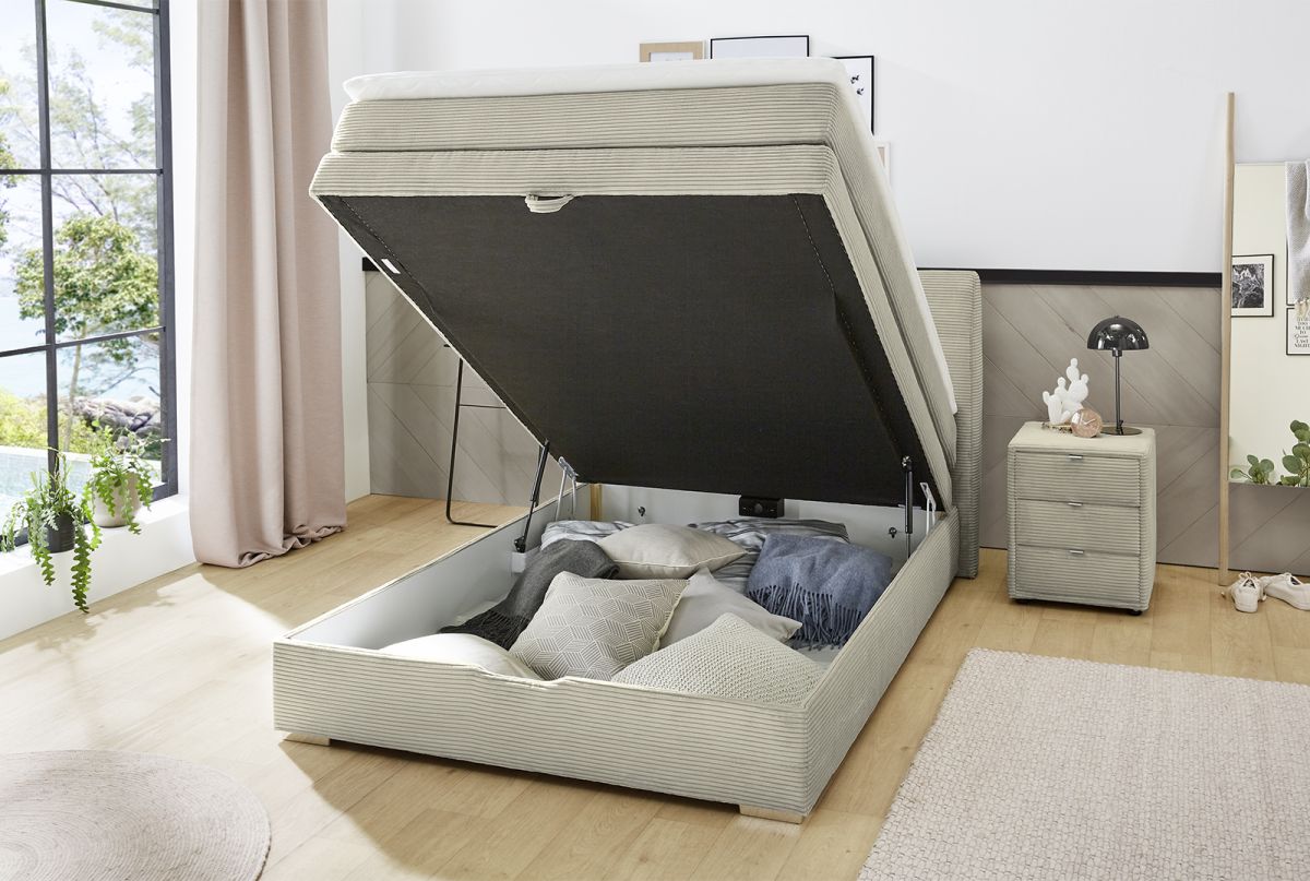 Boxspringbett Amelie mit Bettkasten Cord Light Greige 140 x 200 cm