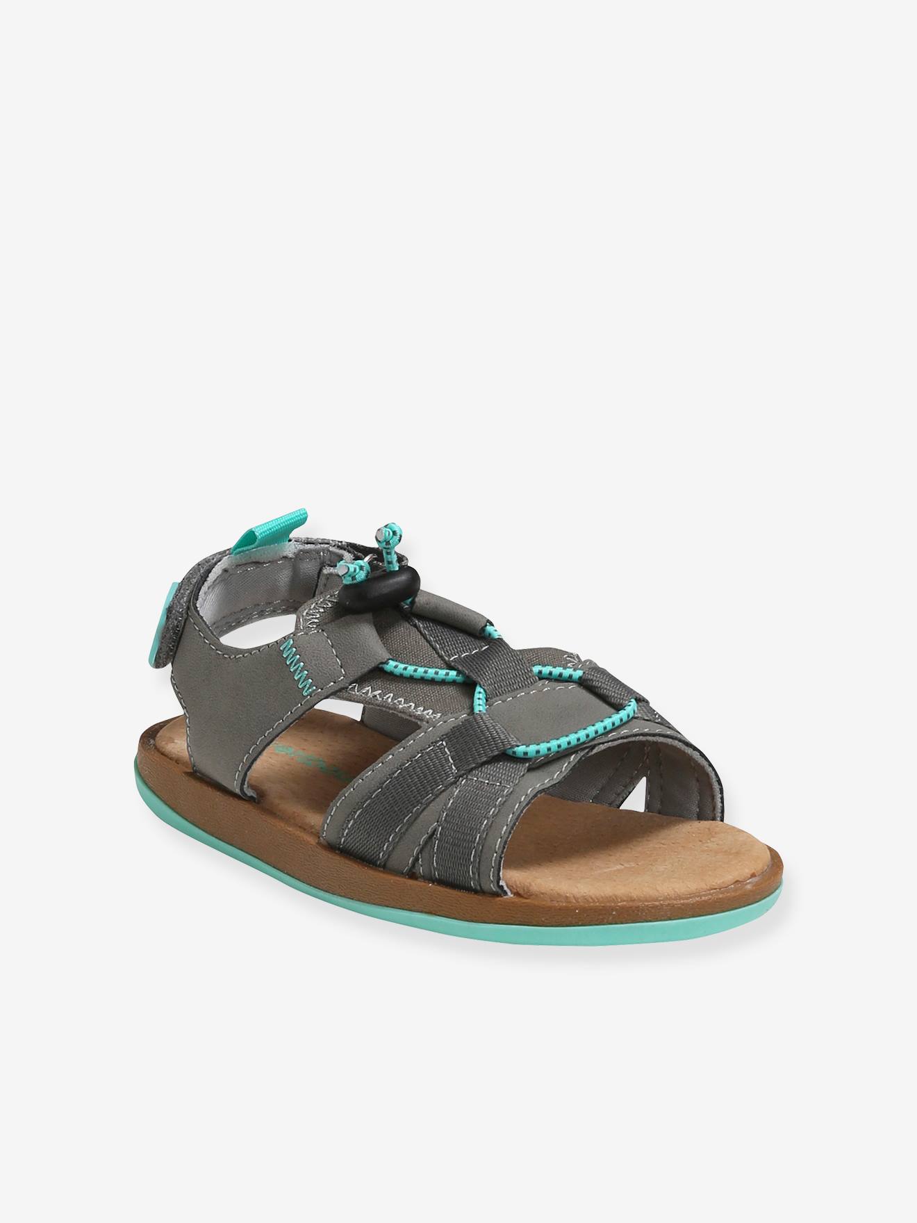 Vertbaudet Jungen Sandalen, Klett und elastische Schnürung - grau