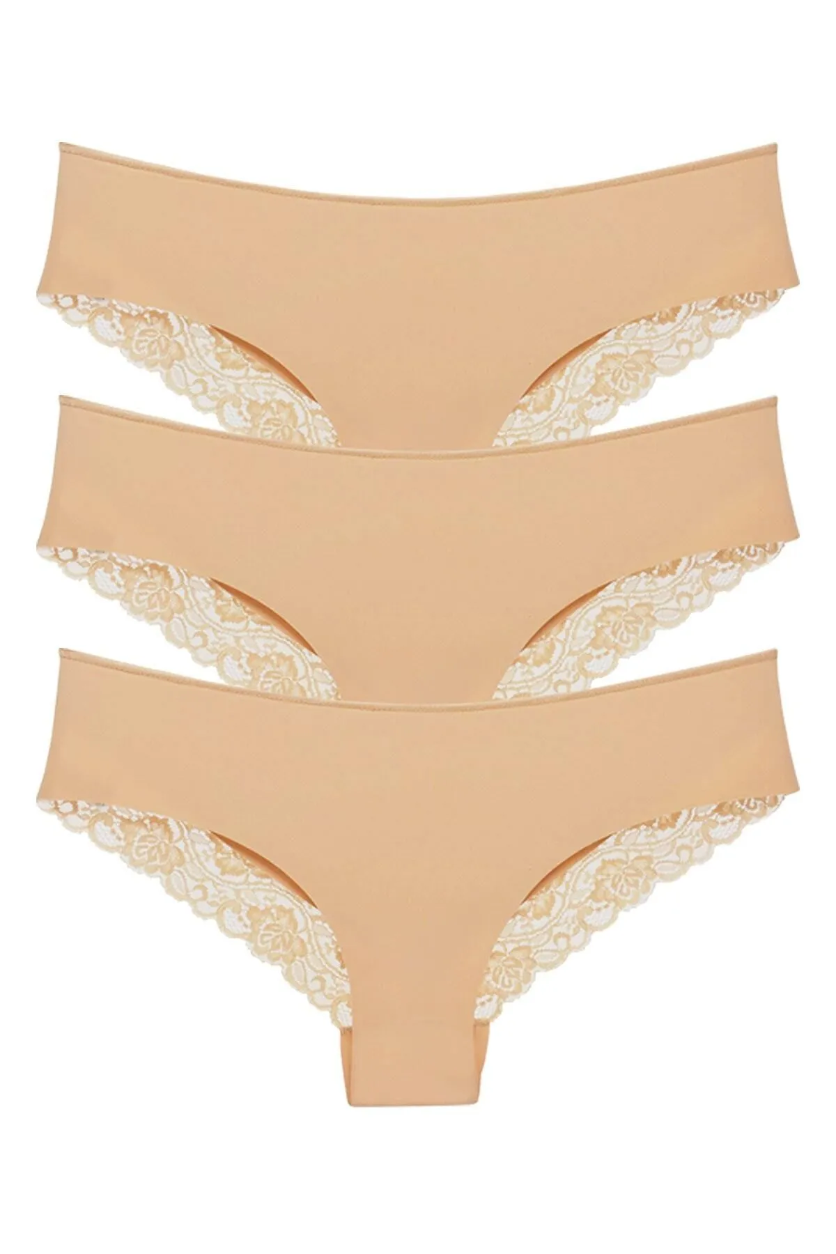 Sensu  Damen - Laser Cut Lace Höschen 3er-Pack Tan - Kts2112