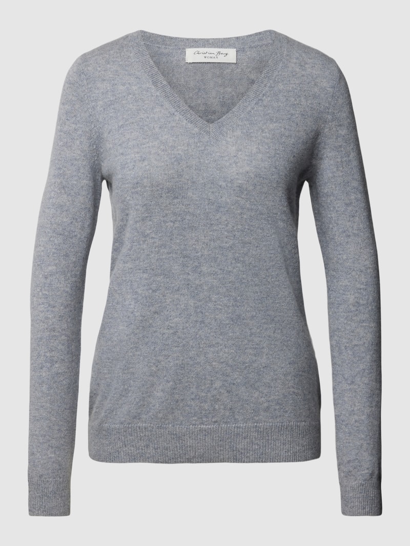 Strickpullover aus Kaschmir mit V-Ausschnitt in mittelgrau meliert
