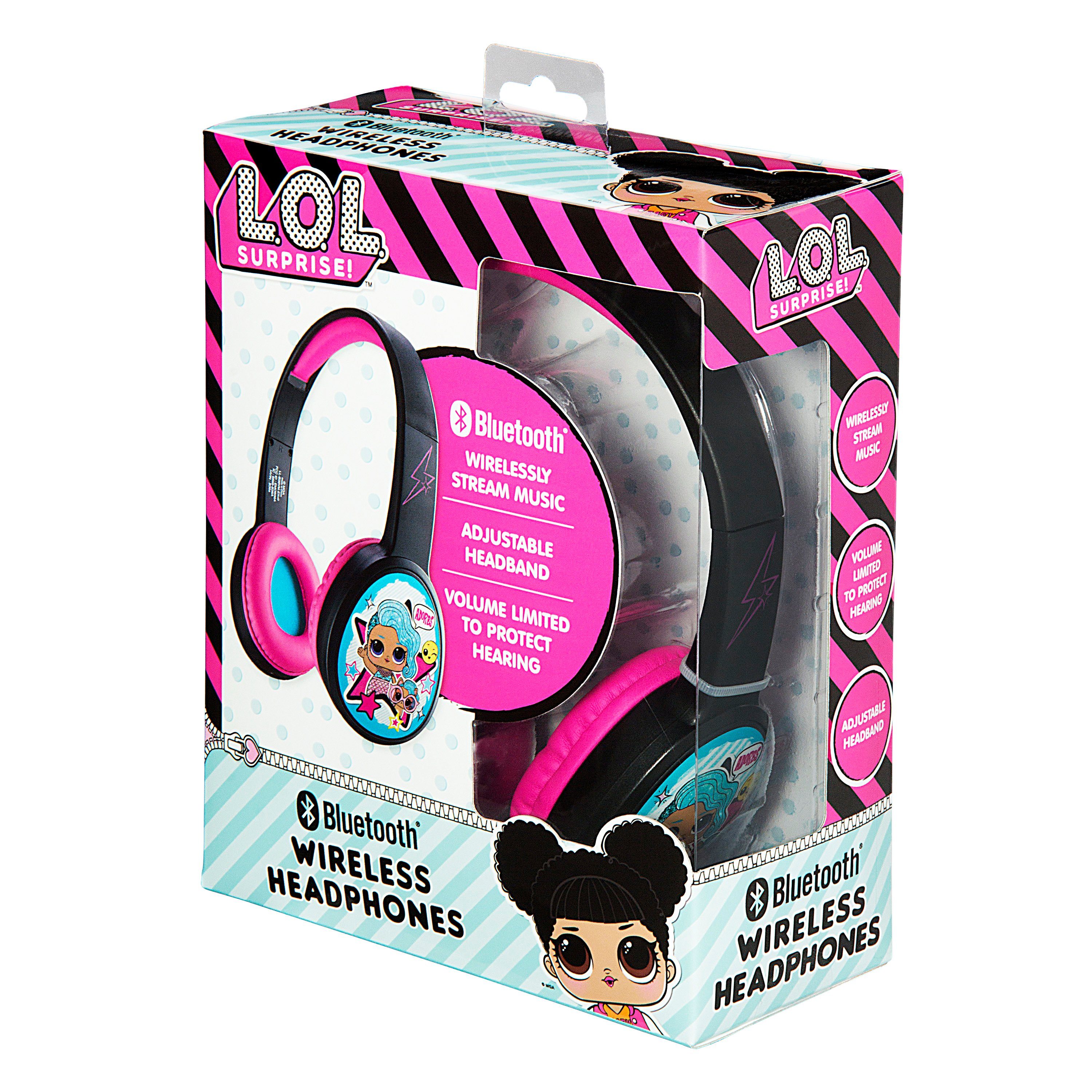 eKids LOL Surprise! kabellose Kinderkopfhörer Bluetooth-Kopfhörer (Lautstärkebegrenzung, größenverstellbarer gepolsterter Kopfbügel)