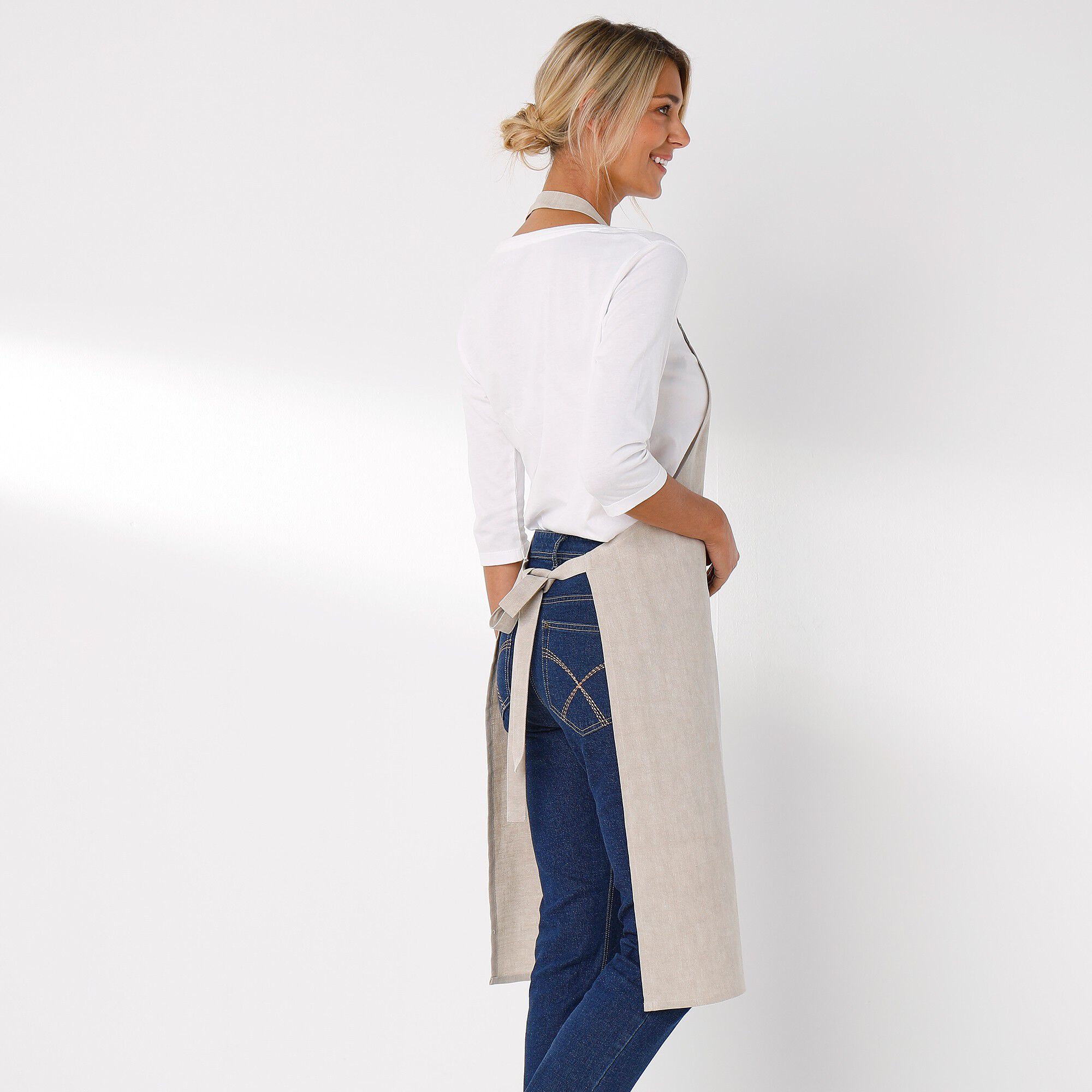Tablier bavette coton et lin uni personnalisable