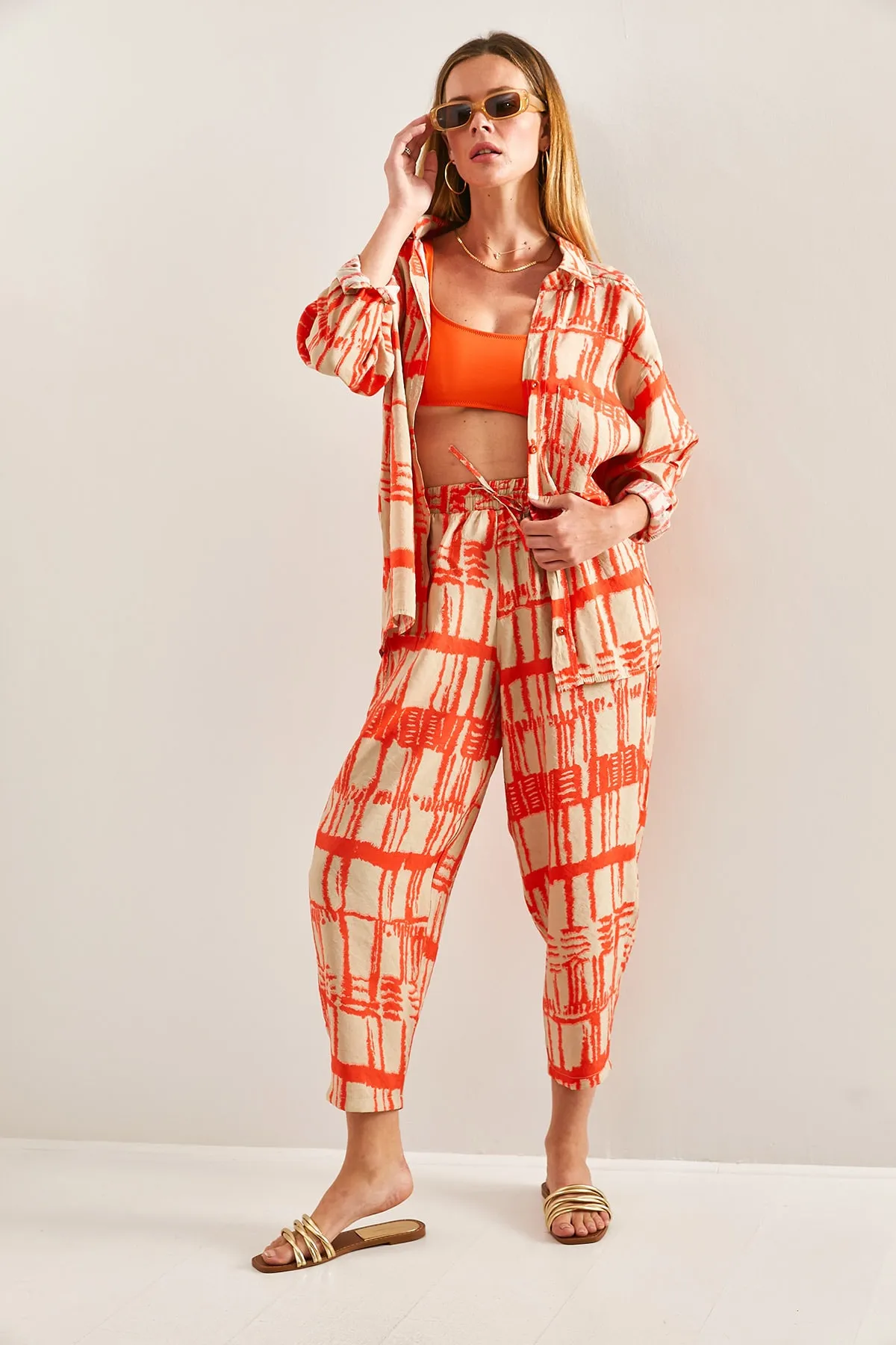 Bianco Lucci  Damen-Set mit elastischem Bund, Hose, Hemd, Unterteil und Oberteil
