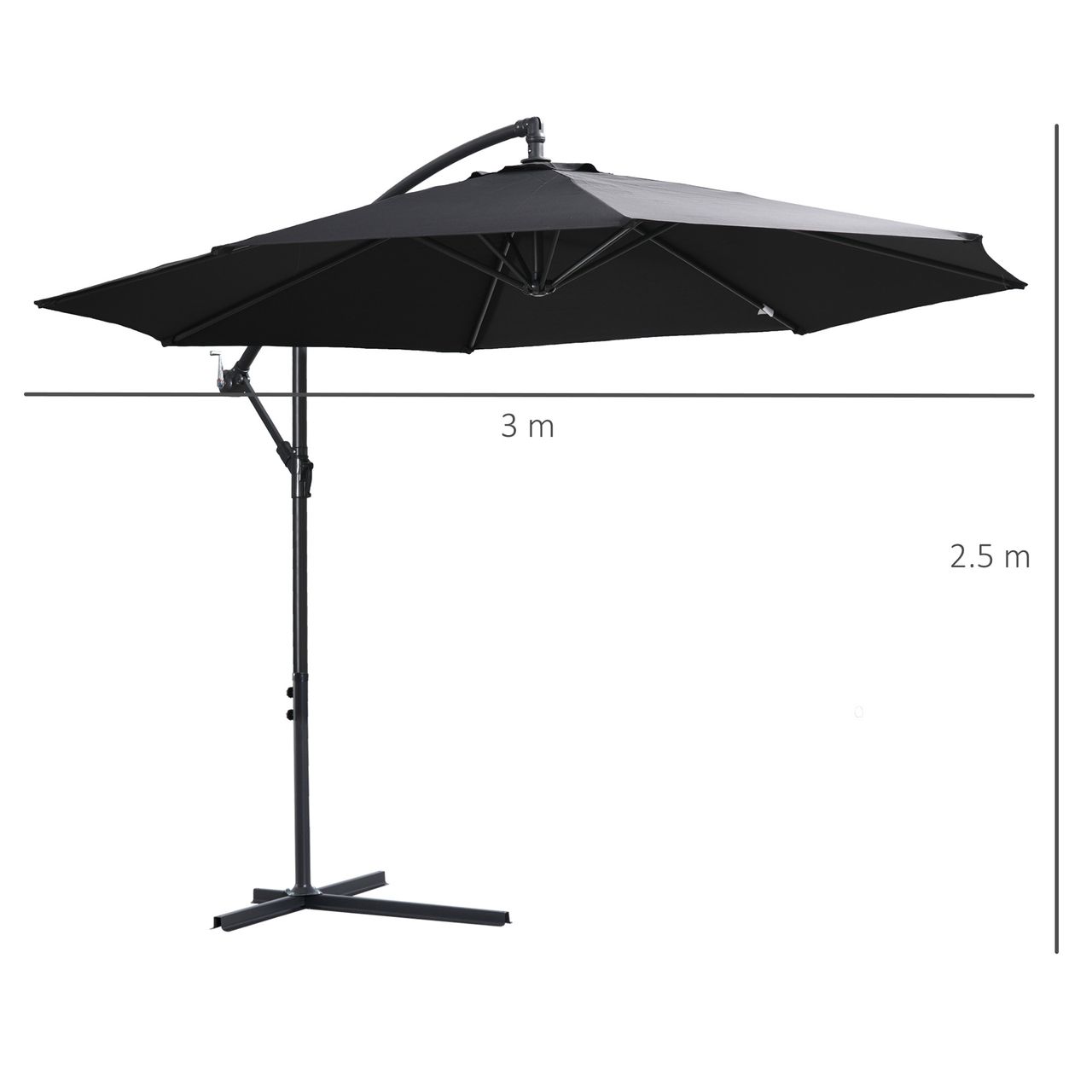Outsunny Sonnenschirm mit Handkurbel Schwarz Ø3 x 2,5H m
