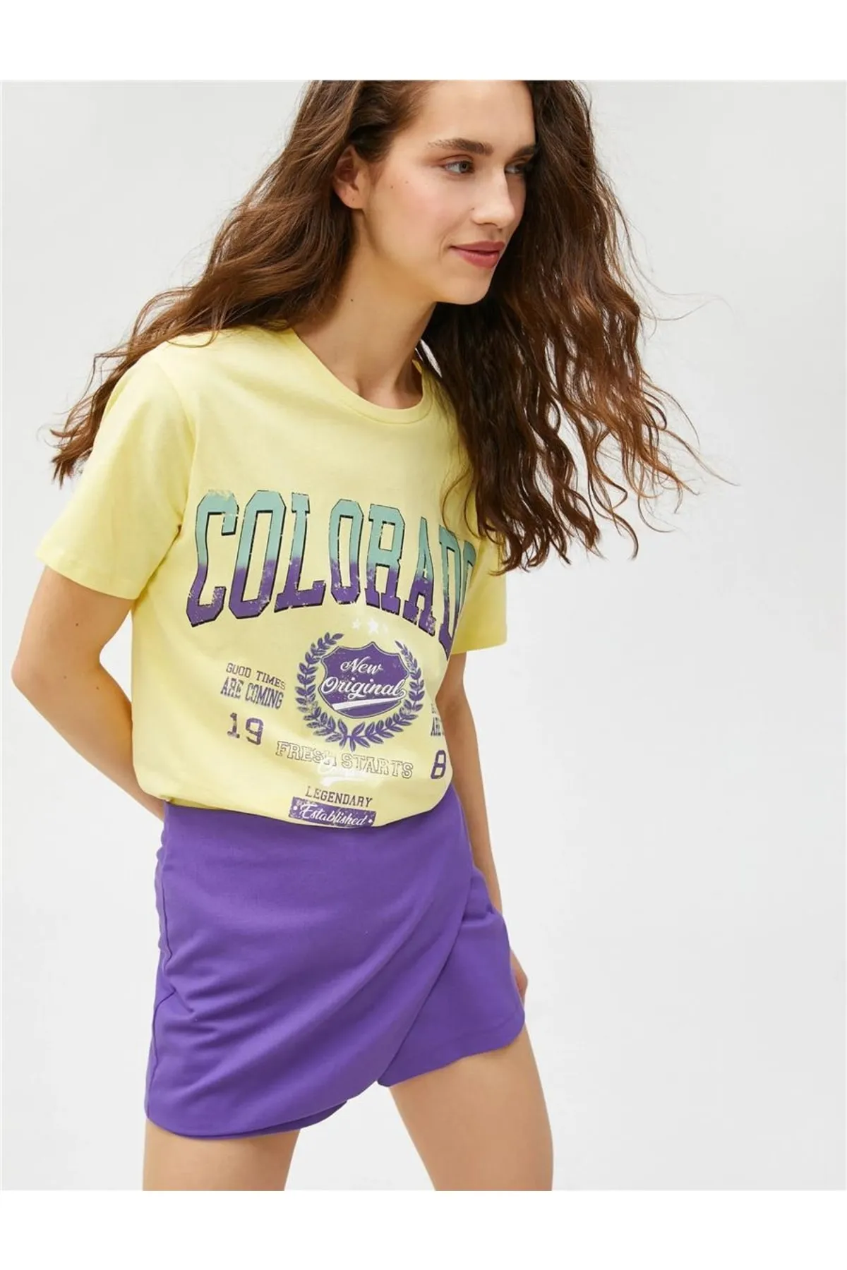 Koton  3sal10207ık 160 Gelbes Kurzarm-T-Shirt aus Baumwolljersey für junge Mädchen