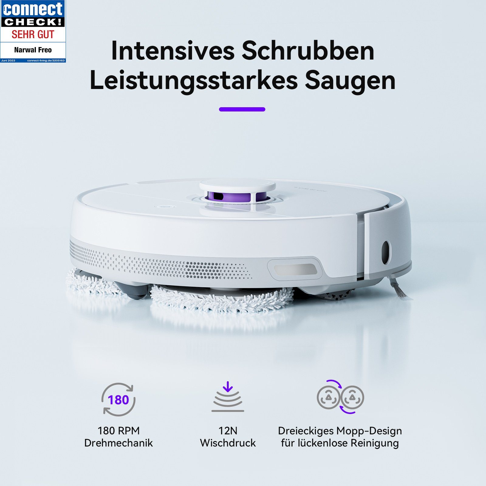 Narwal Saugroboter Freo mit automatischer Mop-Wäsche und Trocknung, 72,00 W, beutellos 3000PA, LCD Display, Arcuate-Route, Wifi, APP Steuerung