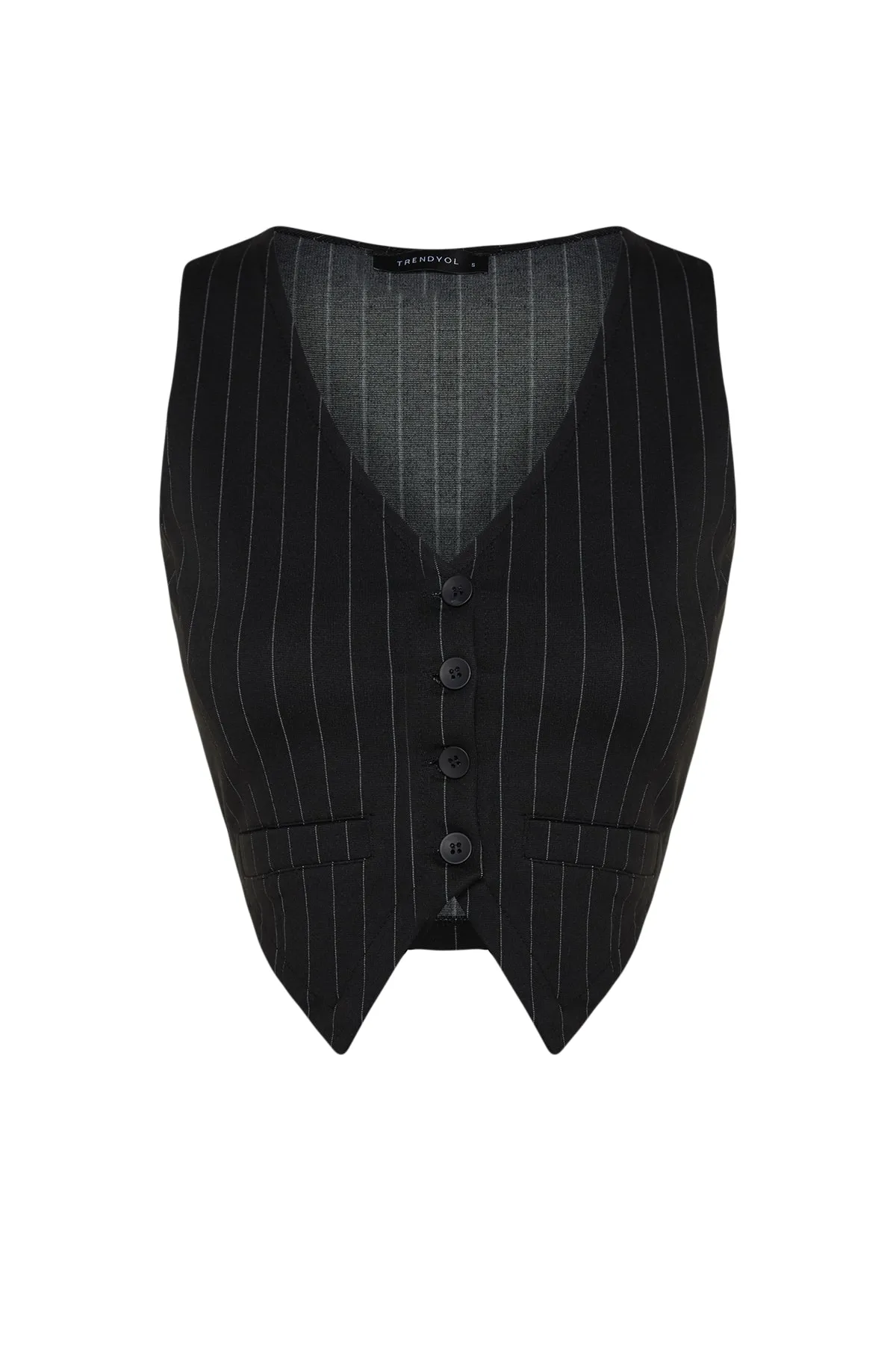 Trendyol Collection  Schwarze kurze Weste mit regulärem Knopfdetail und Streifen TWOSS23YE00037