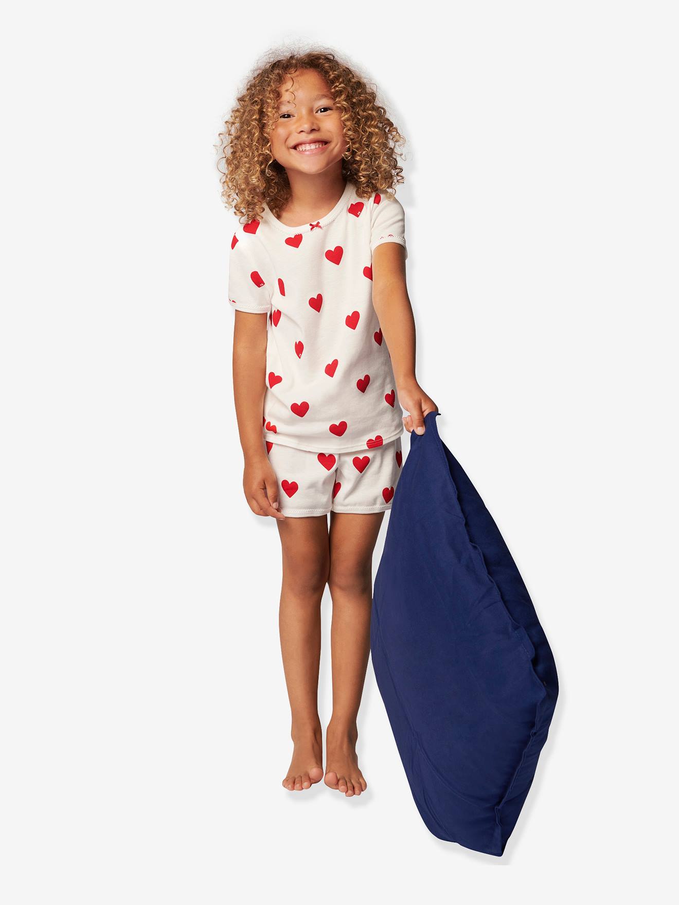 Petit Bateau Kurzer Mädchen Schlafanzug aus Bio-Baumwolle PETIT BATEAU - weiß bedruckt herzen