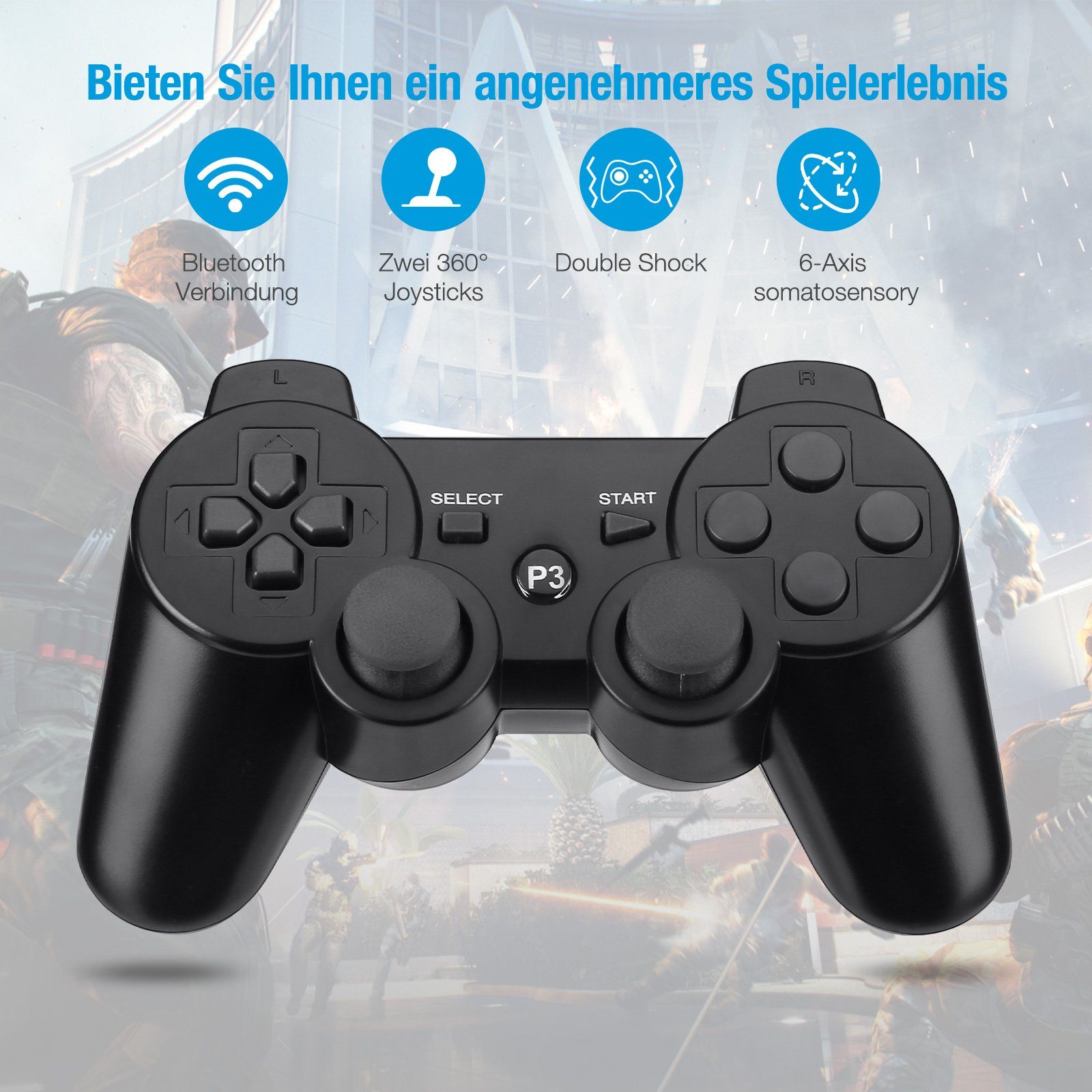 ombar 2 Stück Bluetooth Gamepad für PS3 PlayStation-Controller (2 St., Controller Wireless Bluetooth Double-Shock-Controller)