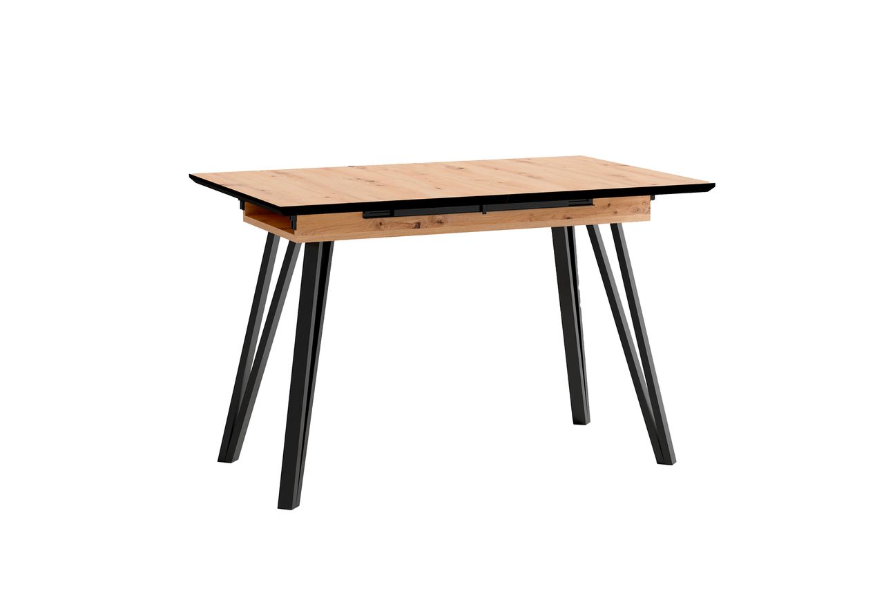 byLiving BERLIN Tisch mit Auszug, Breite 120 cm, Metall schwarz pulverbeschichtet, Eiche-Optik
