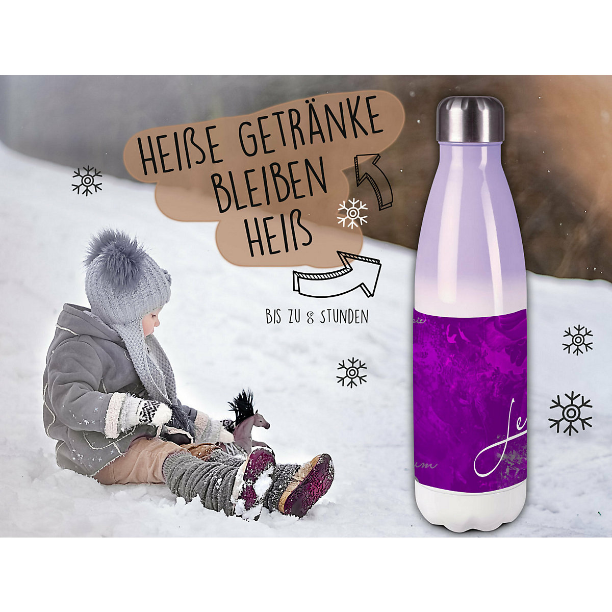 Edelstahl Kinder Thermoflasche / Trinkflasche bunt Traum Farbe lila Spülmaschinenfest, Auslaufsicher, Bruchfest, Doppelwandig, Für Heißgetränke geeignet, Mit Deckel, Isoliert