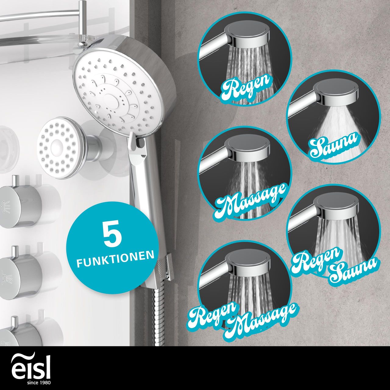 Eisl Duschpaneel KARIBIK, Wellnessdusche 3 in 1 mit Regendusche, sechs Massagedüsen und Handbrause