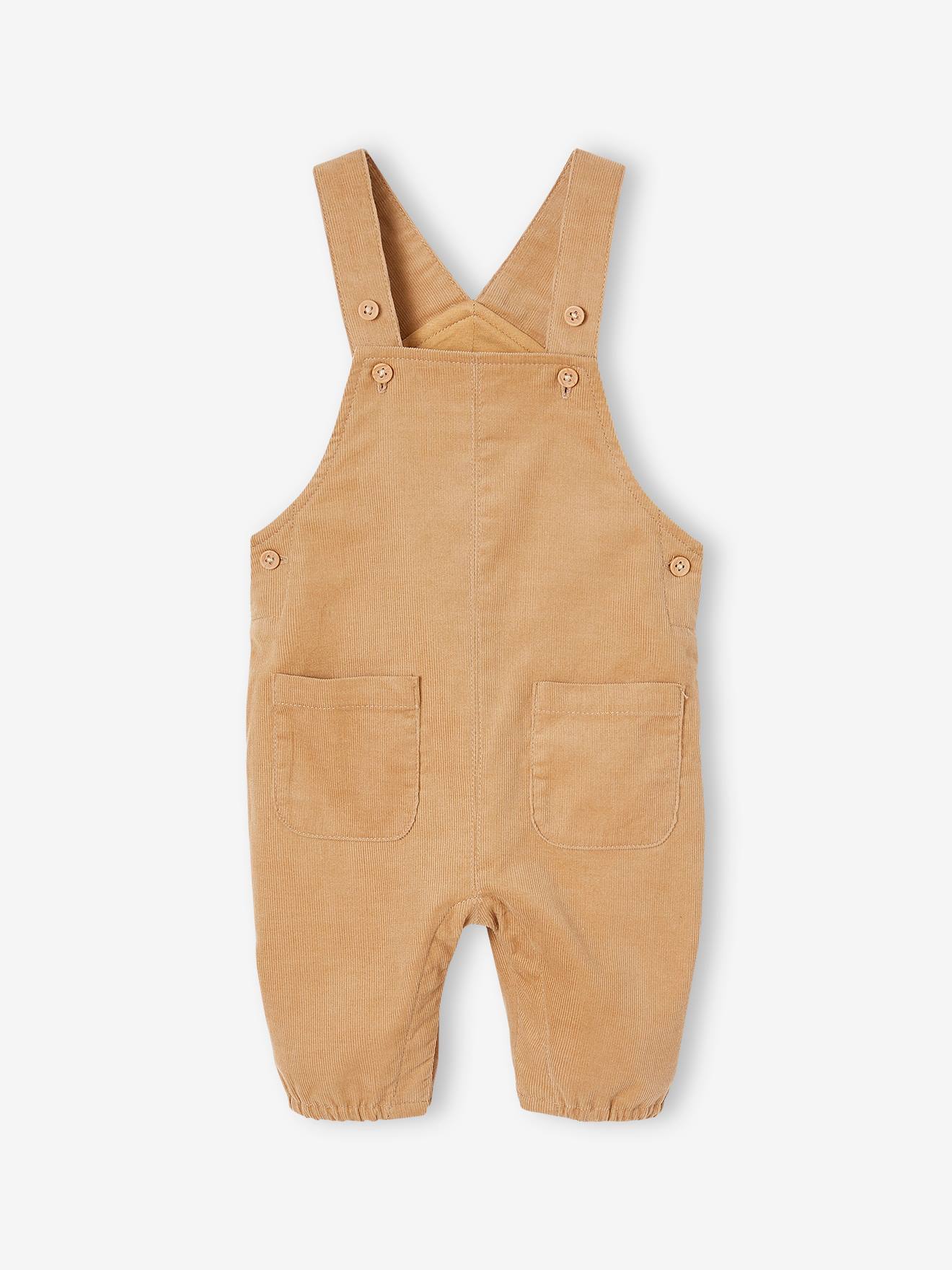 Ensemble bébé salopette en velours et chemise à carreaux taupe