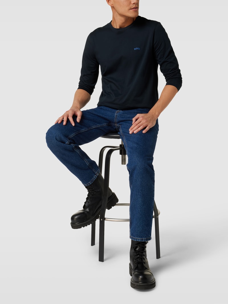 Longsleeve mit Label-Detail Modell 'CURVED' in dunkelblau