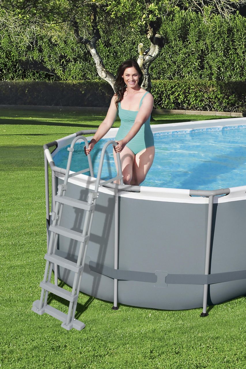 Bestway Power Steel™ Frame Pool Komplett-Set mit Filterpumpe 549 x 274 x 122 cm, grau, oval