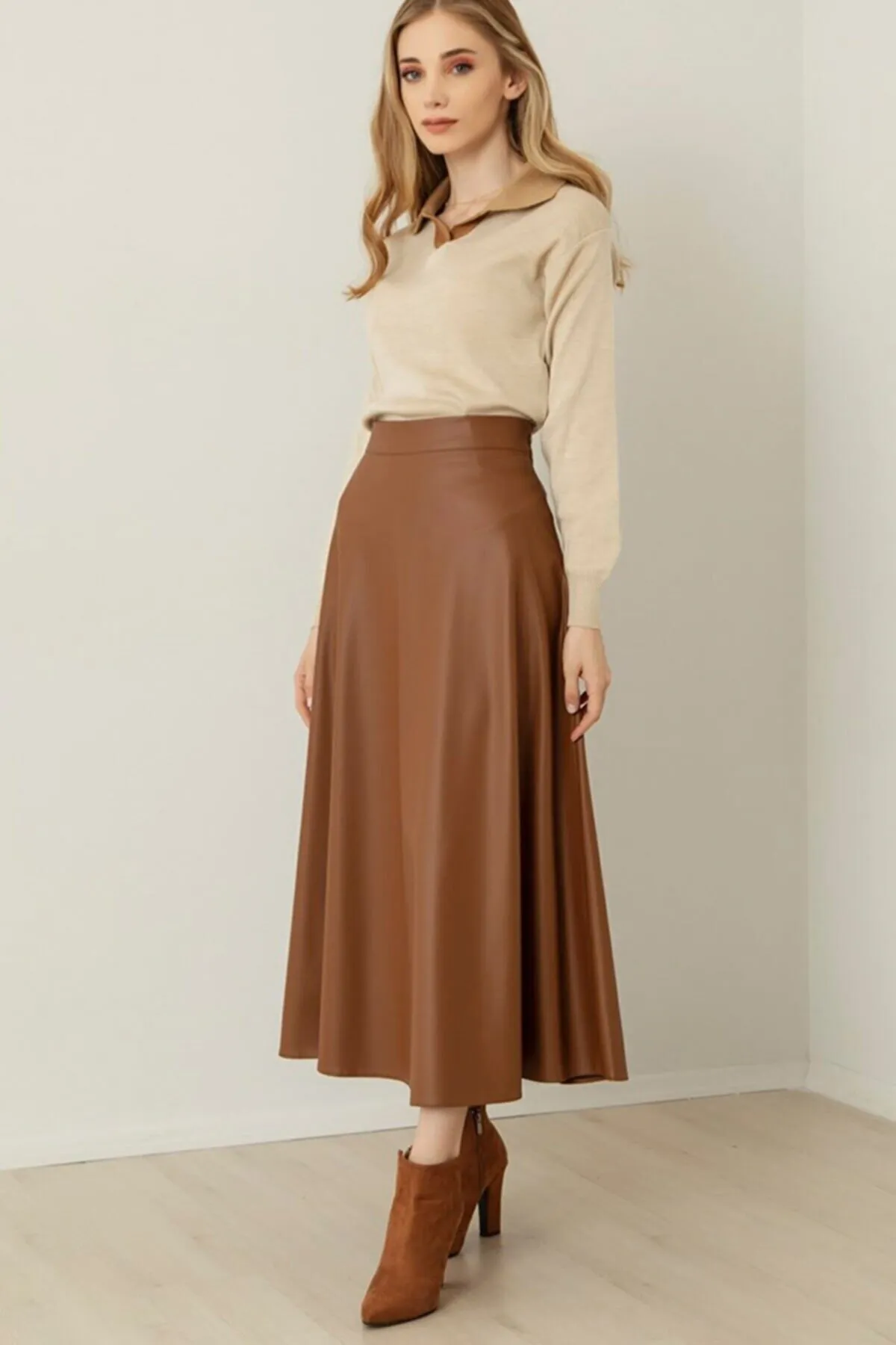 VOLT CLOTHİNG  Damen-Lederrock Mevlana Tan
