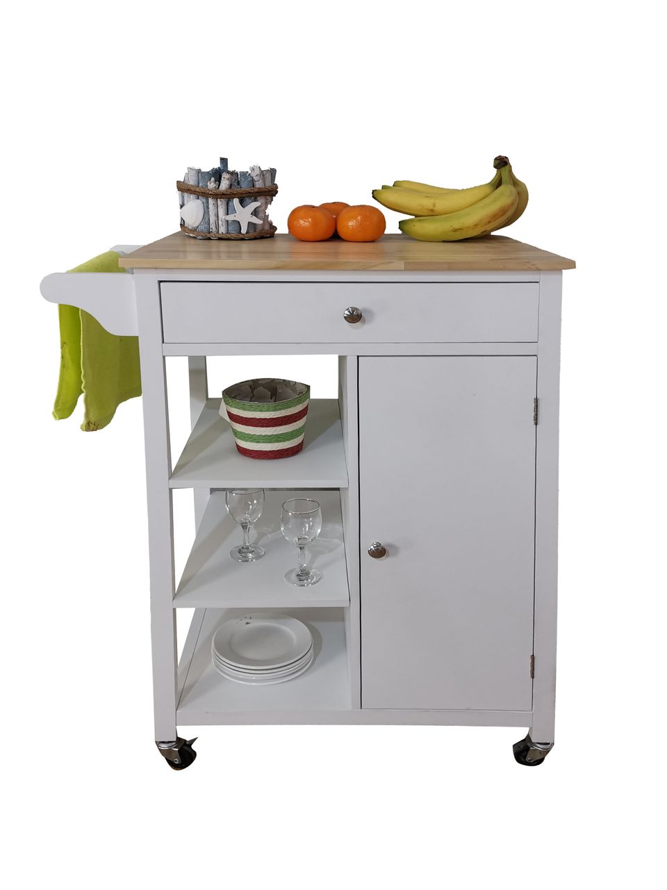 HC Home & Living Küchenwagen mit Schublade, 1 Tür & Ablagen weiß / Sonoma Eiche