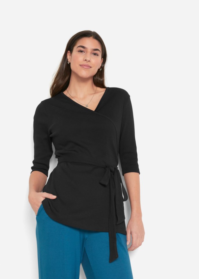 Ripp-Wickelshirtjacke, 1/2 Arm