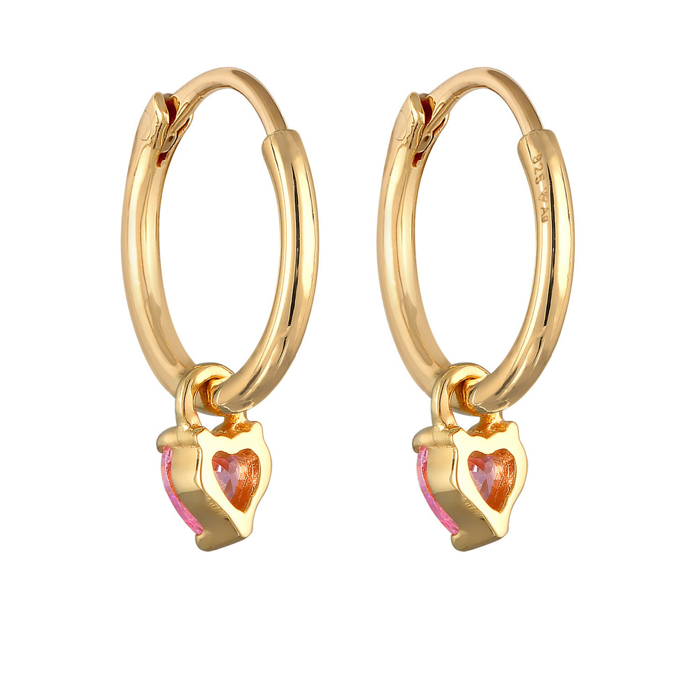 Elli Elli Boucles d'Oreilles Femmes Créoles Cœur Pendentif avec cristaux de zirconium  Boucles d'oreilles