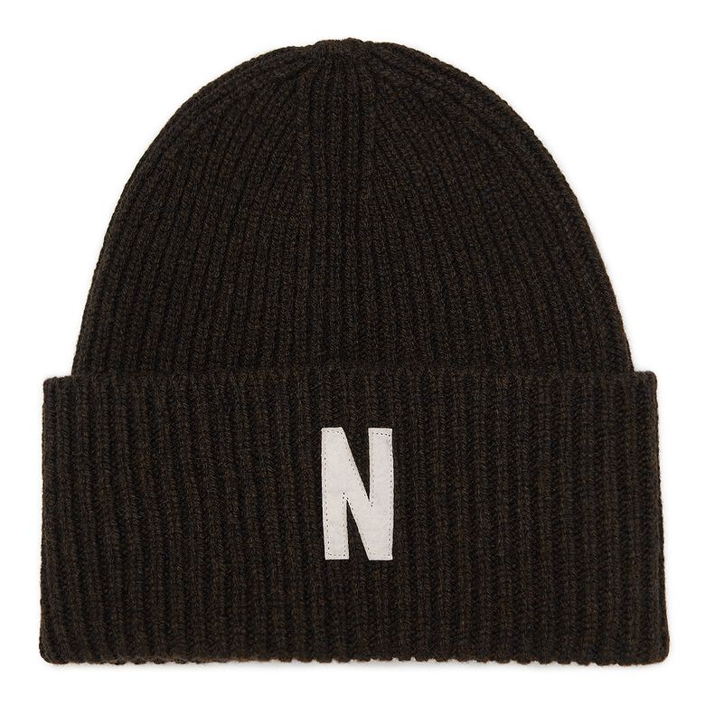 Norse Projects Merino Lambswool Rib N Logo Beanie truffle