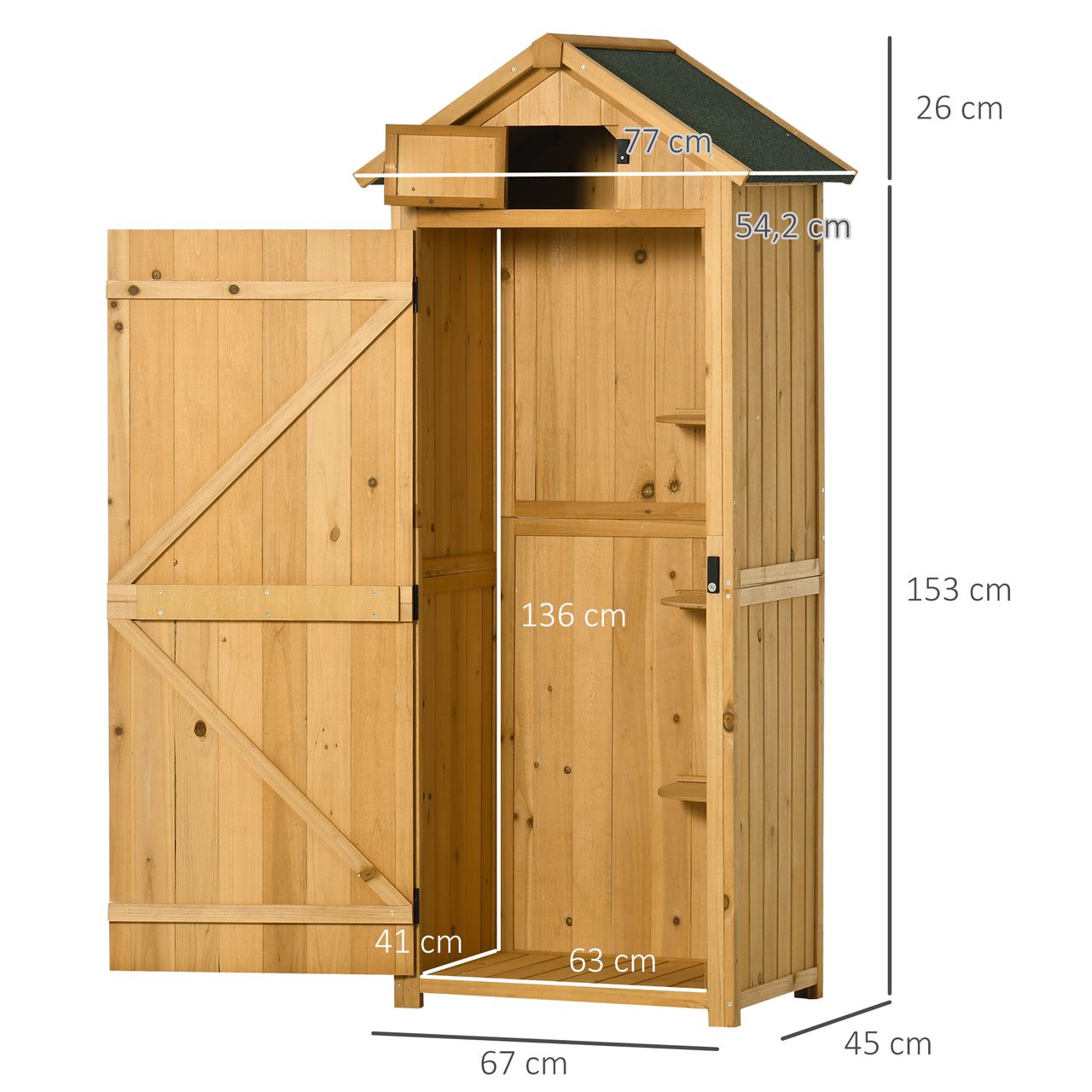 Outsunny Gartenschrank Geräteschuppen mit Fachböden Asphaltdach Holz Gelb